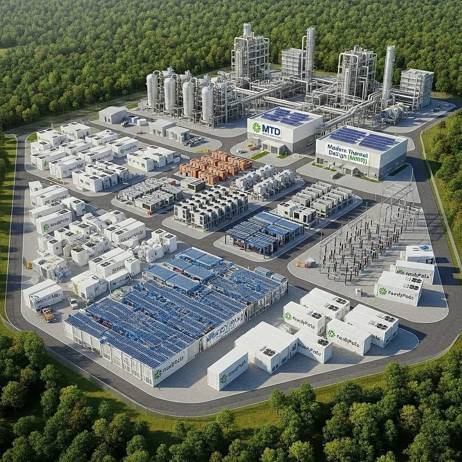 Modular ISO-container data center campus with hybrid power and thermal systems